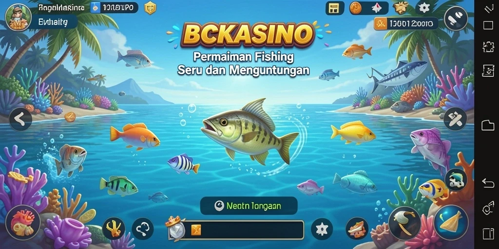 Tampilan gameplay BCKASINO yang menakjubkan saat menangkap ikan.