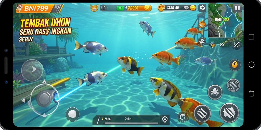 Tampilan gameplay BNI789 dengan aksi Tembak Ikan yang seru.