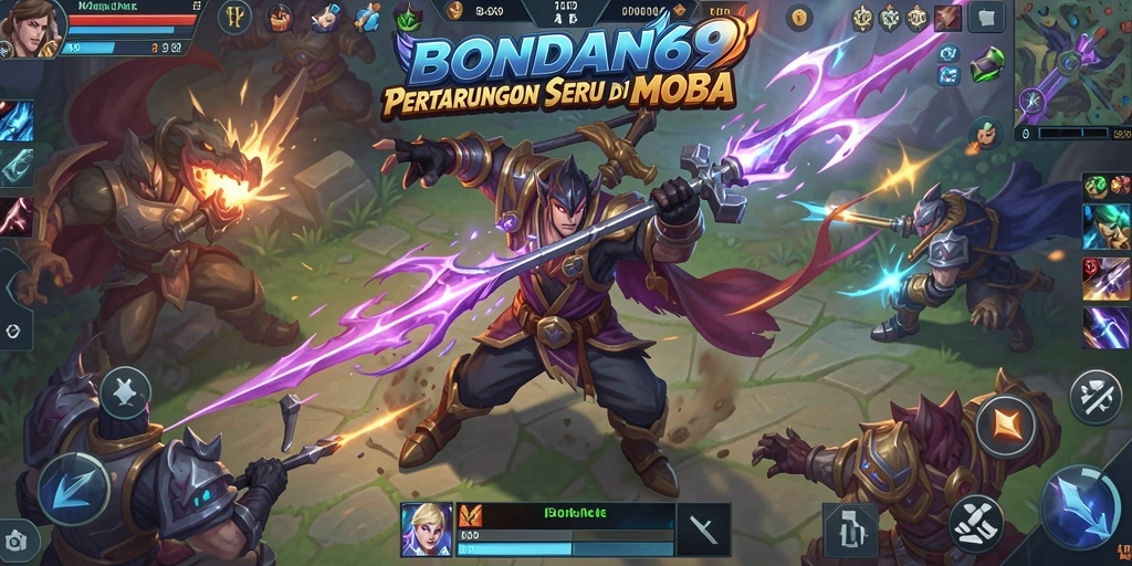 Tampilan gameplay seru di BONDAN69 dengan pertarungan karakter MOBA.