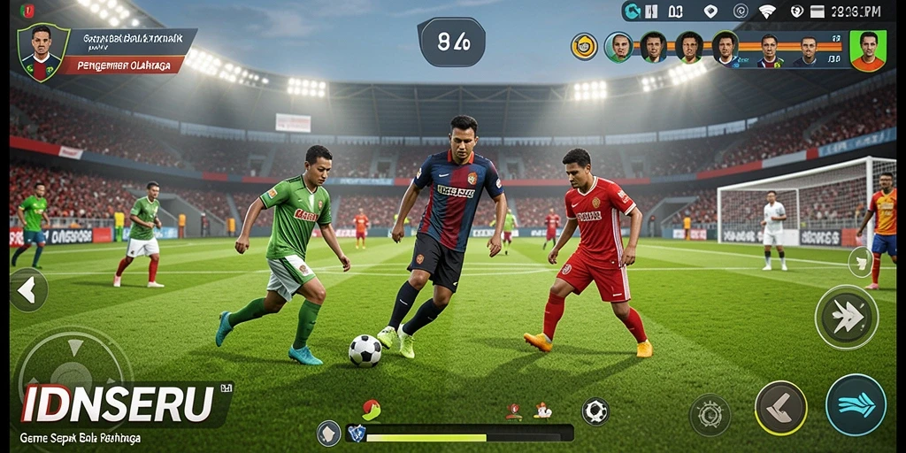 Tangkapan layar interaksi dalam game IDNSERU dengan gameplay sepak bola.