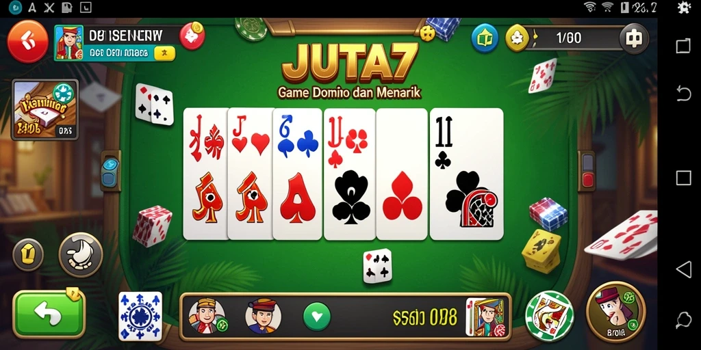 Screenshot gameplay JUTA7 menampilkan suasana permainan domino yang seru.