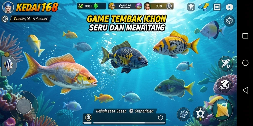 Tampilan gameplay KEDAI168 yang seru saat menembak ikan.